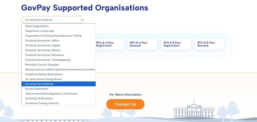 supported organizations govpay