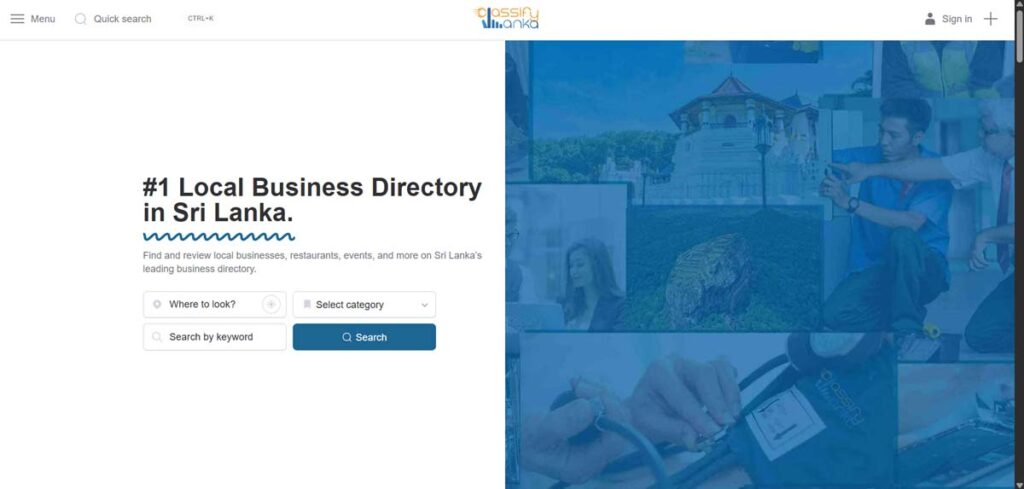 Sri Lanka Online Directory home view